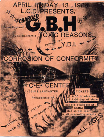 Toxic Reasons - GBH - YDI - COC flyer from CEC